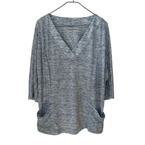 Woman Within L Blue Heather V Neck 3/4 Sleeve Pocket Tunic Top Plus Size 18/20